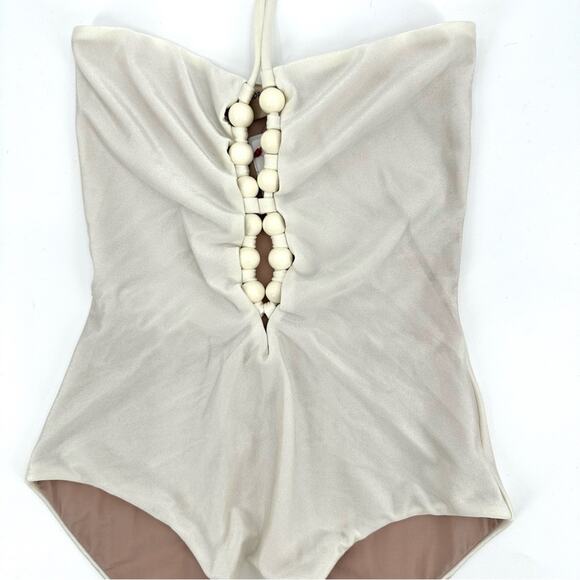 Adriana Degreas Golden Age Solid Halterneck Swimsuit in off white Size M - Picture 4 of 16